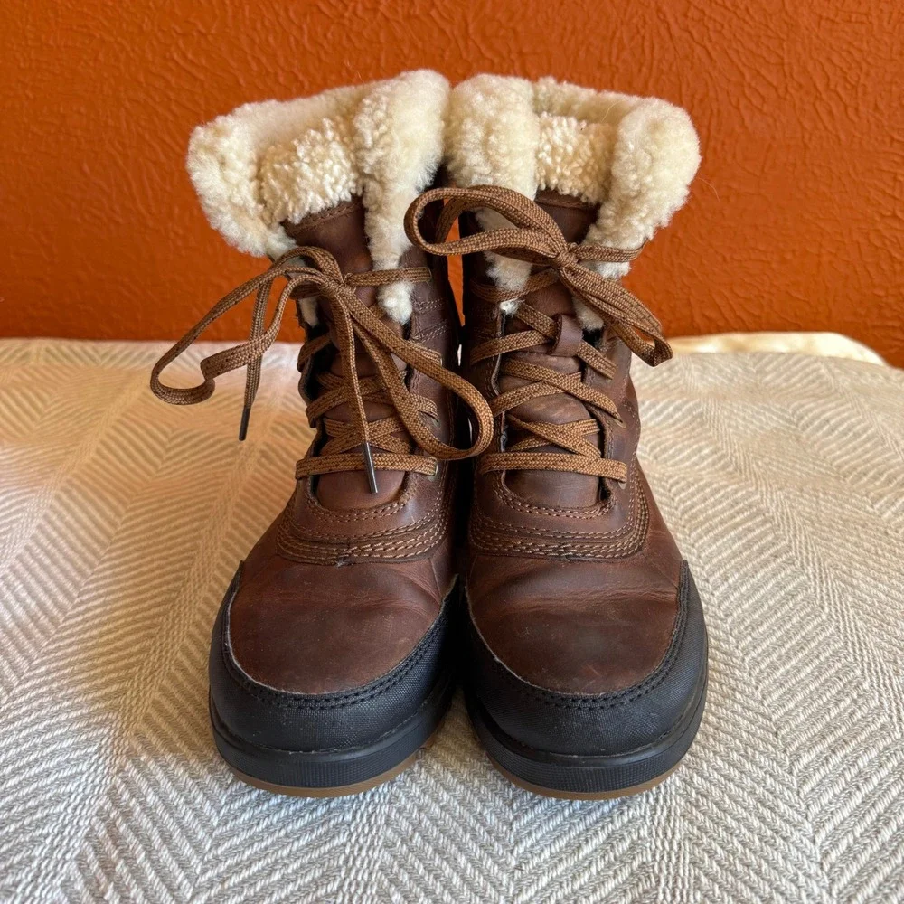Sorel Tivoli IV Parc Waterproof Boots Brown Leather Shearling Women 6